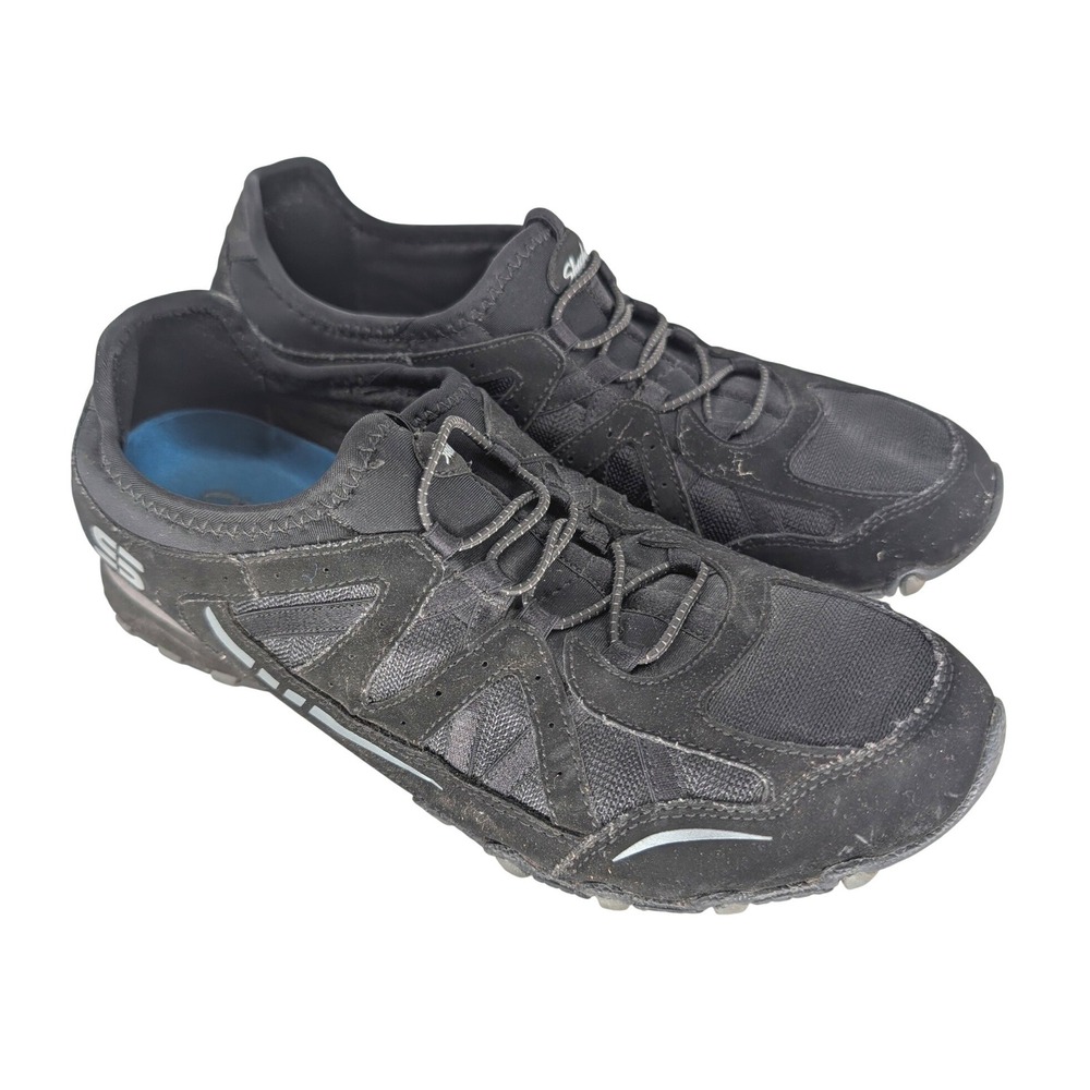 Y2K Skechers Sneakers Women 7.5 Black Bungee Slip On Suede Leather Gorpcore Chic
